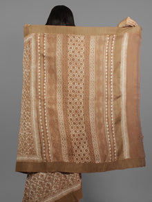 Brown Ivory Chanderi Hand Block Printed Saree With Ghicha Border - S031702450