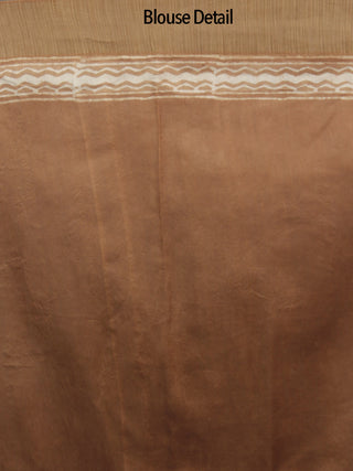 Brown Ivory Chanderi Hand Block Printed Saree With Ghicha Border - S031702450