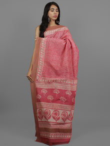 Pink Ivory Chanderi Hand Block Printed Saree With Ghicha Border - S031702451