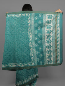 Green Ivory Chanderi Hand Block Printed Saree With Ghicha Border - S031702452