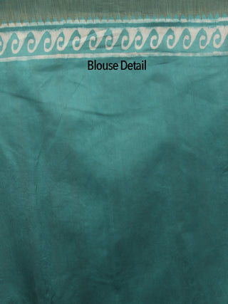 Green Ivory Chanderi Hand Block Printed Saree With Ghicha Border - S031702452