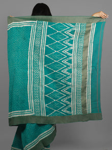 Green Ivory Chanderi Hand Block Printed Saree With Ghicha Border - S031702455