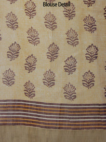 Beige Yellow Brown Hand Block Printed Chanderi Saree With Ghicha Border - S031702459