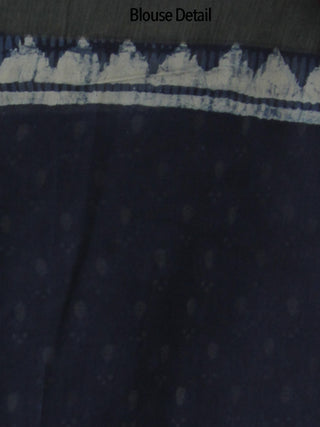 Indigo White Hand Block Printed Chanderi Saree With Ghicha Border - S031702464