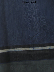 Indigo White Black Hand Block Printed Chanderi Saree With Ghicha Border - S031702468