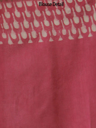 Pink White Hand Block Printed Chanderi Saree With Ghicha Border - S031702467