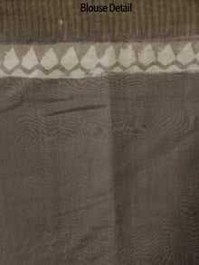 Kashish Brown Ivory Hand Block Printed Chanderi Saree With Ghicha Border - S031702456