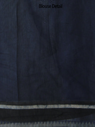 Indigo Ivory Black Hand Block Printed Chanderi Saree With Ghicha Border - S031702457