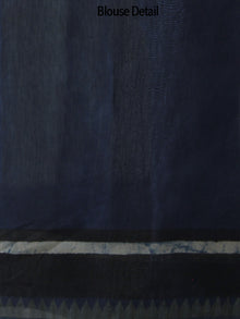 Indigo Ivory Black Hand Block Printed Chanderi Saree With Ghicha Border - S031702471