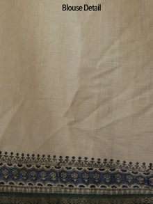 Beige Black Indigo Green Handloom Cotton Hand Block Printed Saree in Natural Dyes - S031702475