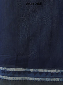 Indigo White Hand Block Printed Chanderi Saree With Ghicha Border - S031702463
