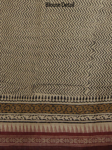 Beige Maroon Black Handloom Cotton Hand Block Printed Saree in Natural Dyes - S031702478
