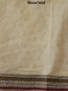 Beige Maroon Black Handloom Cotton Hand Block Printed Saree in Natural Dyes - S031702480