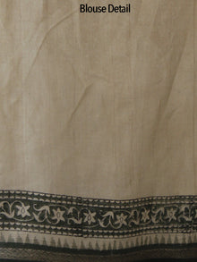 Beige Green Black Handloom Cotton Hand Block Printed Saree in Natural Dyes - S031702484