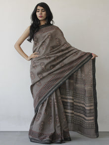 Kashish Maroon Green Black Handloom Cotton Hand Block Printed Saree in Natural Dyes - S031702486