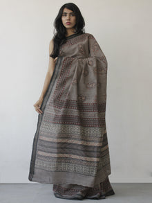 Kashish Maroon Green Black Handloom Cotton Hand Block Printed Saree in Natural Dyes - S031702486