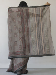 Kashish Maroon Green Black Handloom Cotton Hand Block Printed Saree in Natural Dyes - S031702486
