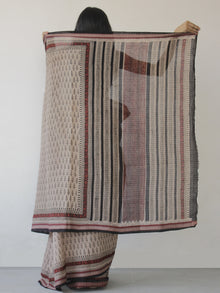 Beige Black Maroon Handloom Cotton Hand Block Printed Saree in Natural Dyes - S031702488