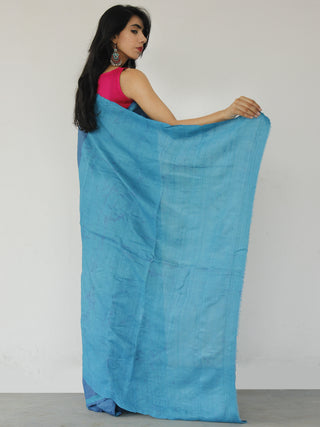 Tussar Handloom Silk Hand Painted Saree in Metallic Blue - S031702533