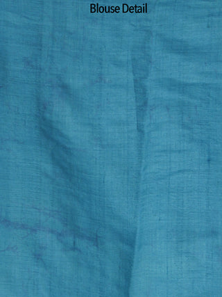 Tussar Handloom Silk Hand Painted Saree in Metallic Blue - S031702533