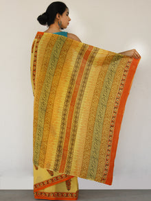 Yellow Orange Green Hand Block Printed Cotton Mul Saree - S03170001