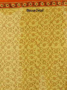 Yellow Orange Green Hand Block Printed Cotton Mul Saree - S03170001
