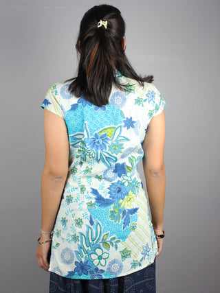 White Blue Hand Block Printed Shirt- S3517025