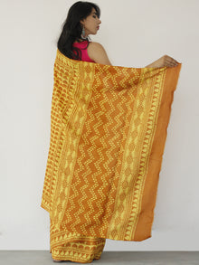 Tussar Handloom Silk Hand Block Printed Saree in Yellow & Rust - S031702538
