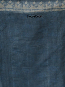 Tussar Handloom Silk Hand Block Printed Saree in Metallic Blue Beige - S031702544