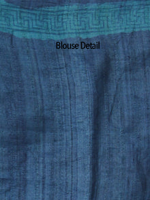 Tussar Handloom Silk Hand Block Printed Saree in Metallic Blue Indigo - S031702550