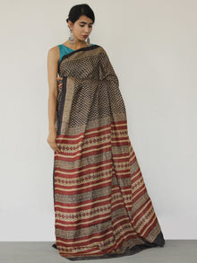 Tussar Handloom Silk Hand Block Printed Saree in Plum Beige - S031702552