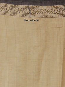Tussar Handloom Silk Hand Block Printed Saree in Plum Beige - S031702552