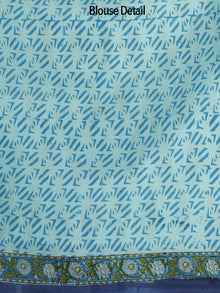 Arctic Blue Green Hand Block Printed Cotton Mul Saree - S031702523