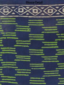 Indigo Orange Green Ivory Hand Block Printed Cotton Saree In Natural Colors - S031702527