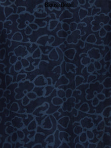 Indigo White Hand Block Printed Cotton Saree In Natural Colors - S031702519