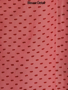 Dark Peach Pink Green Hand Block Printed Cotton Mul Saree - S031702520