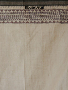 Beige Maroon Black Green Handloom Cotton Hand Block Printed Saree in Natural Dyes - S031702491
