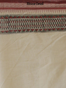 Beige Maroon Green Handloom Cotton Hand Block Printed Saree in Natural Dyes - S031702493