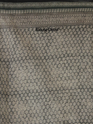 Beige Black Green Handloom Cotton Hand Block Printed Saree in Natural Dyes - S031702494