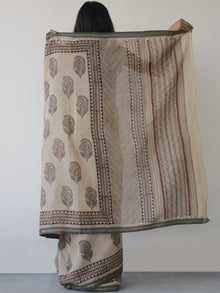 Beige Maroon Black Handloom Cotton Hand Block Printed Saree in Natural Dyes - S031702496