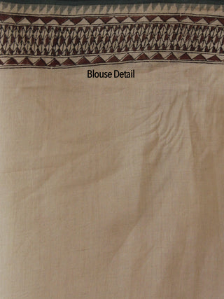 Beige Maroon Black Handloom Cotton Hand Block Printed Saree in Natural Dyes - S031702496