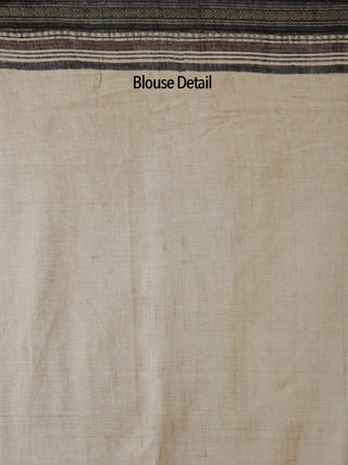 Beige Maroon Black Handloom Hand Block Printed Handloom Saree in Natural Dyes - S031702500