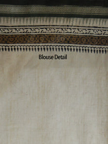 Beige Green Mustard Black Handloom Hand Block Printed Handloom Saree in Natural Dyes - S031702501