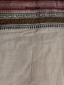 Beige Maroon Black Handloom Hand Block Printed Handloom Saree in Natural Dyes - S031702504