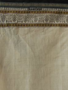 Mustard Black Green Handloom Cotton Hand Block Printed Handloom Saree in Natural Dyes - S031702508