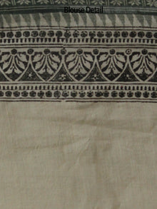 Beige Green Black Handloom Hand Block Printed Handloom Saree in Natural Dyes - S031702512