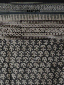 Beige Black Green Handloom Cotton Hand Block Printed Handloom Saree in Natural Dyes - S031702513