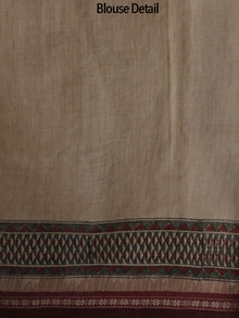 Maroon Brown Green Handloom Cotton Hand Block Printed Handloom Saree in Natural Dyes - S031702515