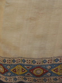 Tussar Handloom Silk Hand Block Printed Saree in Plum Teal blue Black & Ivory  - S031702567