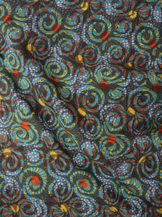 Brown Light Green Red Yellow Hand Block Printed Cotton Cambric Fabric Per Meter - F0916413